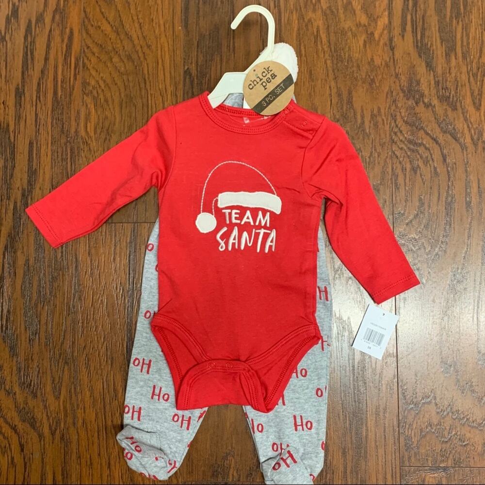 Chick Pea‎ "Team Santa" Christmas Pajamas 3 Piece. Baby’s 3-6 Mo NWT